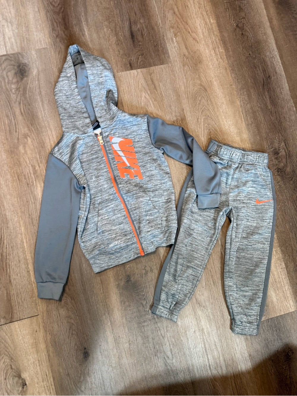 Nike Kids Gray & Orange Zip Hoodie and Jogger Set